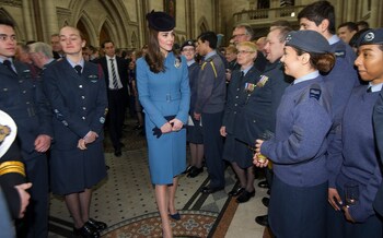 The Princess of Wales, then the Duchess of Cambridge, visiting St Clement Danes in 2016 to mark the 75th anniversary of the RAF Air Cadets