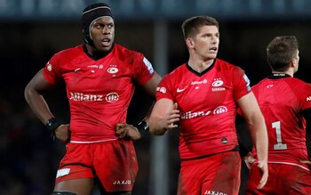 Saracens' Billy Vunipola, Maro Itoje and Owen Farrell look dejected