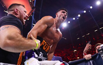 Tommy Fury celebrates victory over KSI