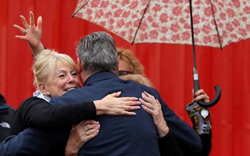 Keir Starmer is embraced by Labour supporters in Tamworth