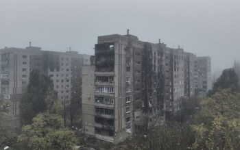 the destroyed buildings of the city of Avdiivka on October 26, 2023 in Avdiivka,