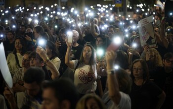 A vigil for the hostages outside the Museum of Modern Art in Tel Aviv, known as the ‘The Hostages and Missing Square’ 